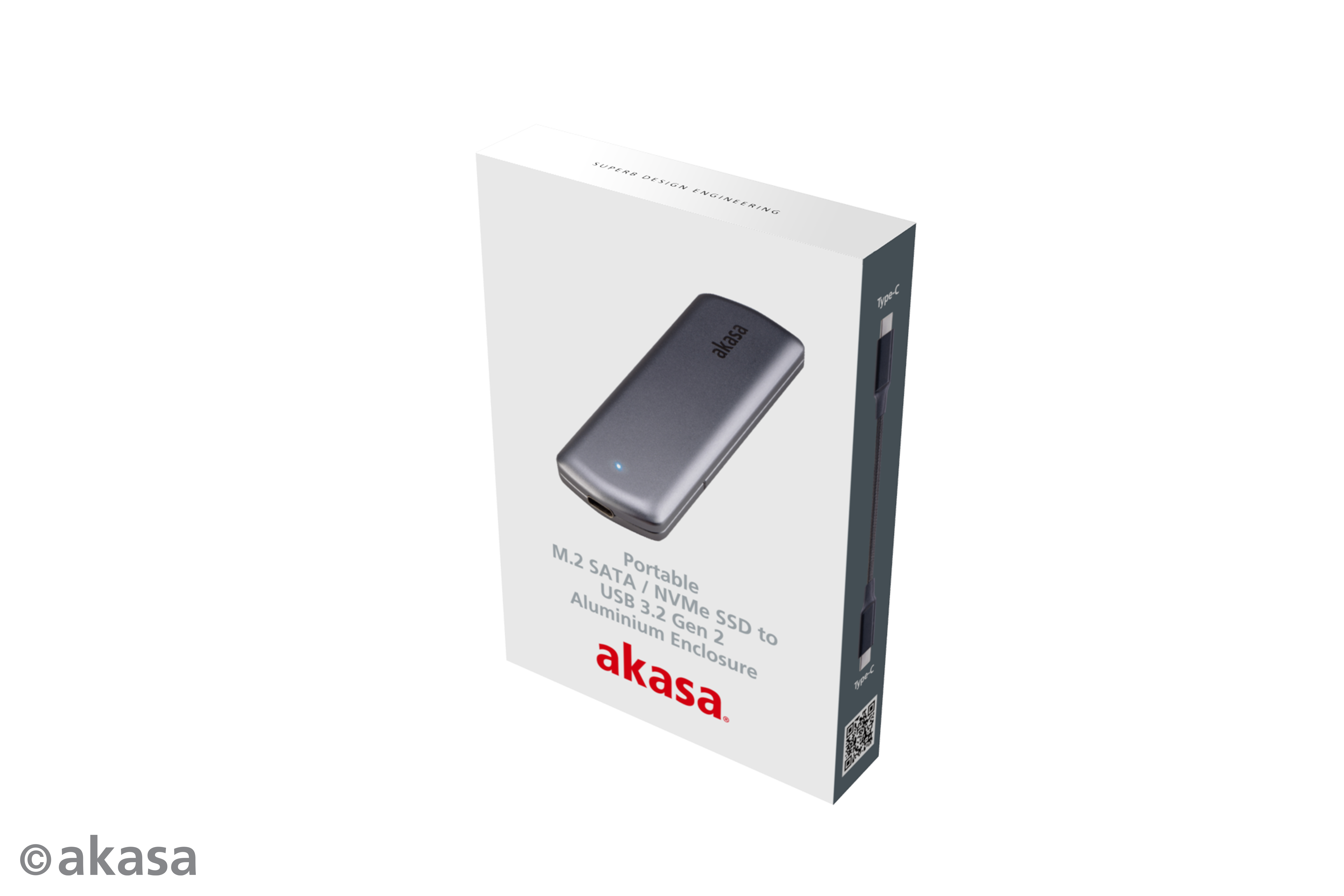 Akasa Portable M.2 SATA/NVMe SSD to USB 3.2 Gen 2 (10 Gb/s) Aluminium Enclosure