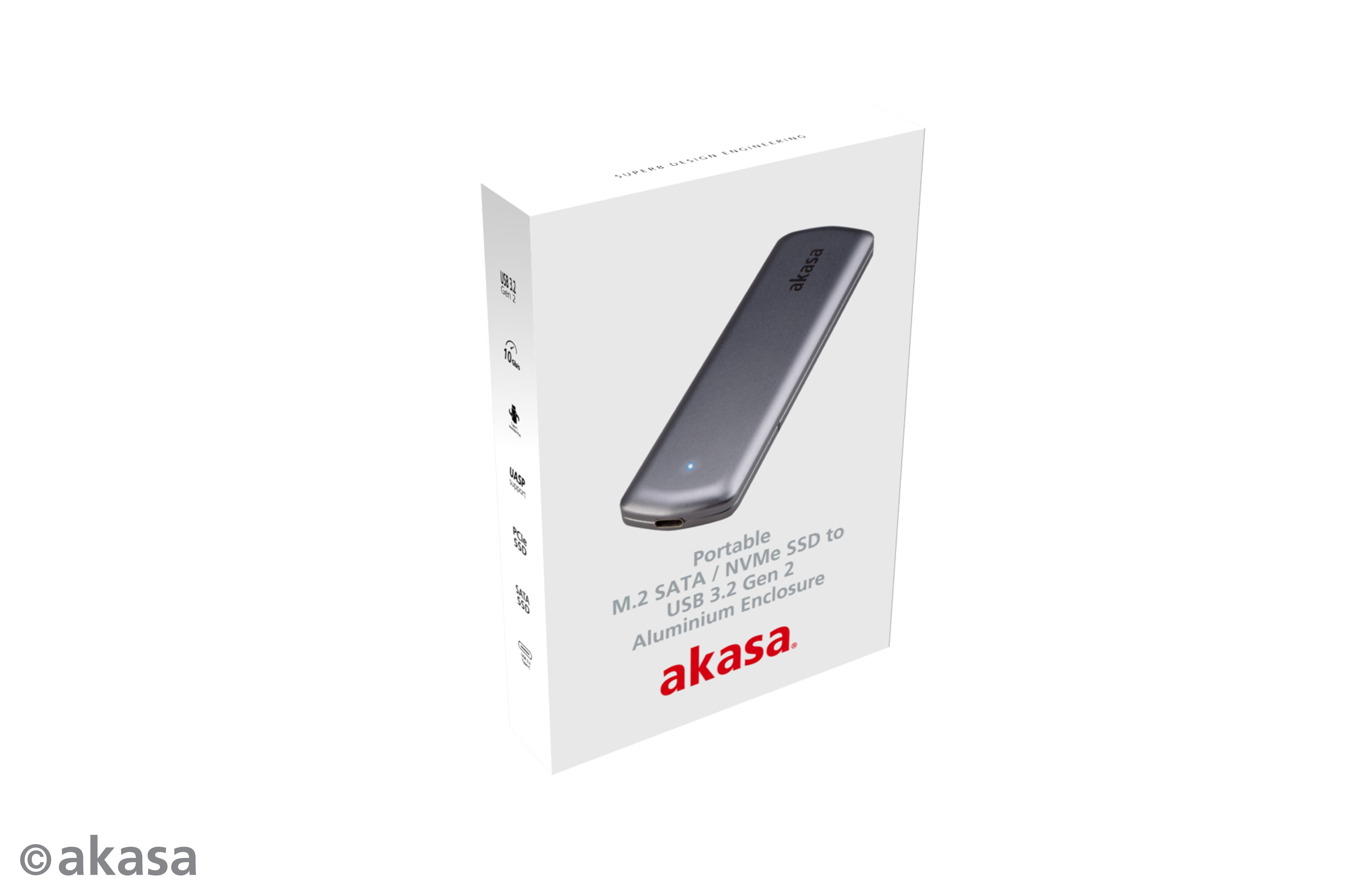 Akasa Portable M.2 SATA/NVMe SSD to USB 3.2 Gen 2 (10 Gb/s) Aluminium Enclosure