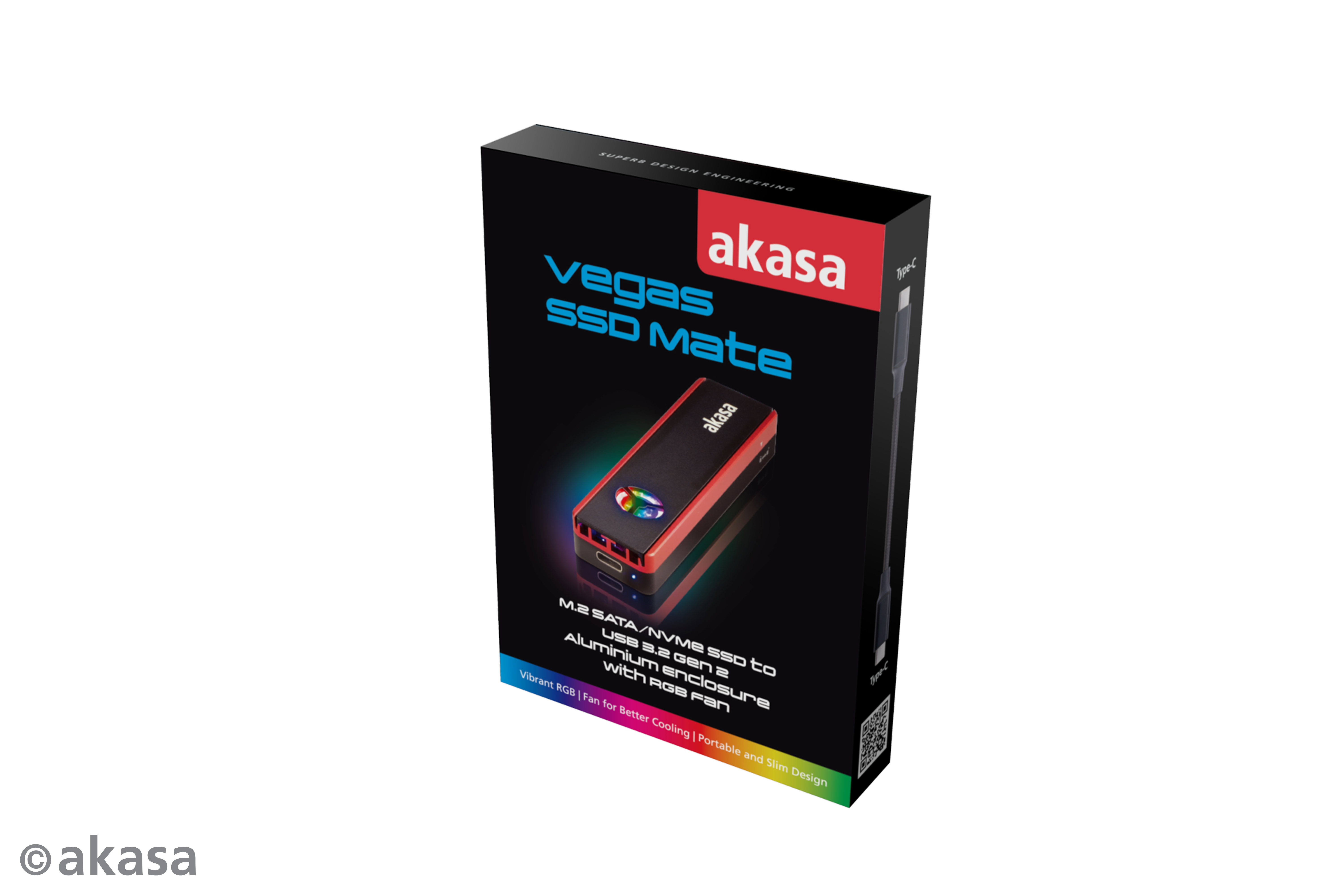 Akasa Vegas SSD Mate, M.2 SATA/NVMe SSD to USB3.2 Gen2 Enclosure with RGB Fan