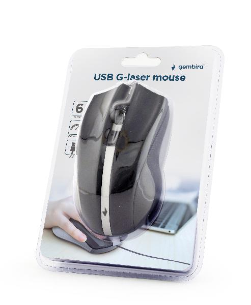 Gembird G-Laser gaming muis USB, instelbaar tot 2400 dpi, 6 knops, 1.8m kabel, zwart