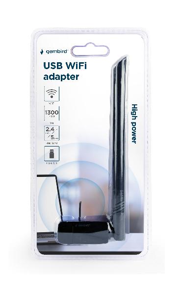 Gembird Krachtige AC1300 USB 3.0 WiFi adapter, 867 Mbps - 5 GHz / 400 Mbps - 2.4 GHz, RTL8812BU