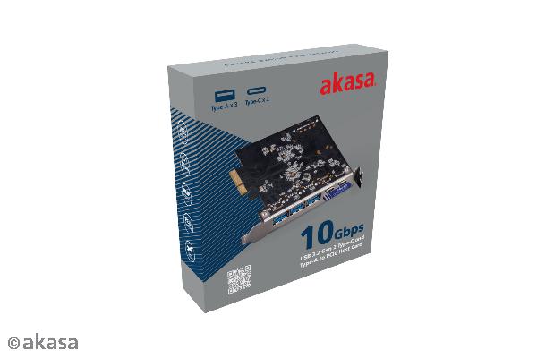 Akasa 10Gbps USB 3.2 Gen 2 Type-C and Type-A to PCIe Host Card (3 x A + 2 x C)