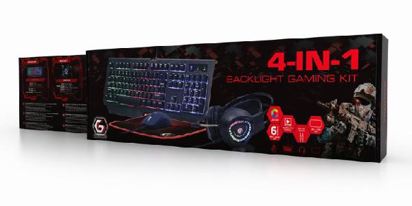 Gembird 4-in-1 backlight gaming kit - Phantom -, keyboard, muis, headset en muismat in Gembird Gaming design