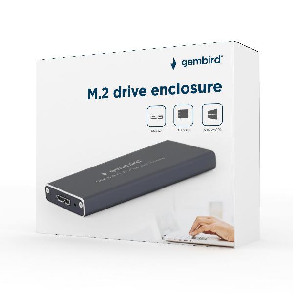 Gembird externe behuizing voor SATA M.2 drives, USB 3.0, zwart, Supports M.2 of 22 mm wide drives (2230, 2242, 2260, 2280), JMS578 of AMS225