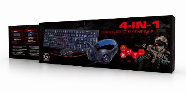 Gembird 4-in-1 backlight gaming kit - Ghost -, keyboard, muis, headset en muismat in Gembird Gaming design