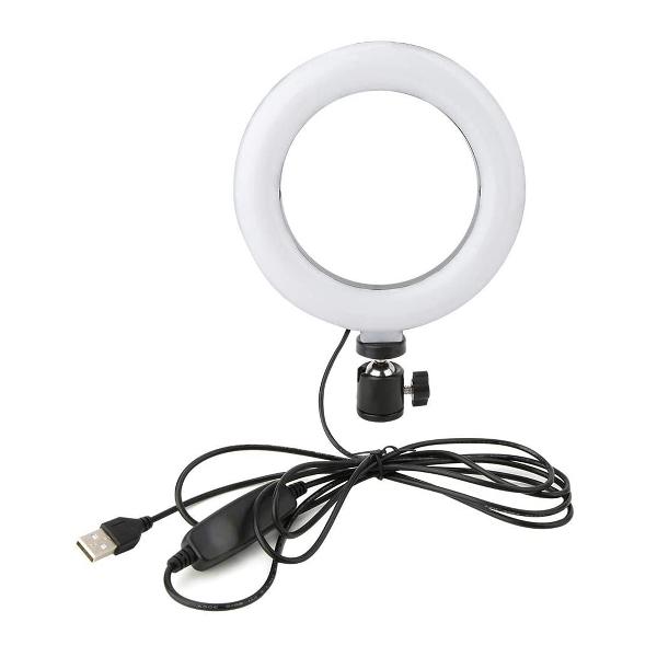 Platinet 6 inch Vlog LED ringlamp (48 LEDs) op driepoot (14,5cm) - 3000K-4500K-6000K instelbaar, 1,9m USB kabel met schakelaar inbegrepen