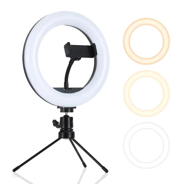 Platinet 8 inch Vlog LED ringlamp (72 LEDs) op driepoot 14,5 cm, inclusief phone holder - 3000K-4500K-6000K instelbaar, 1,9m USB kabel met schakelaar inbegrepen