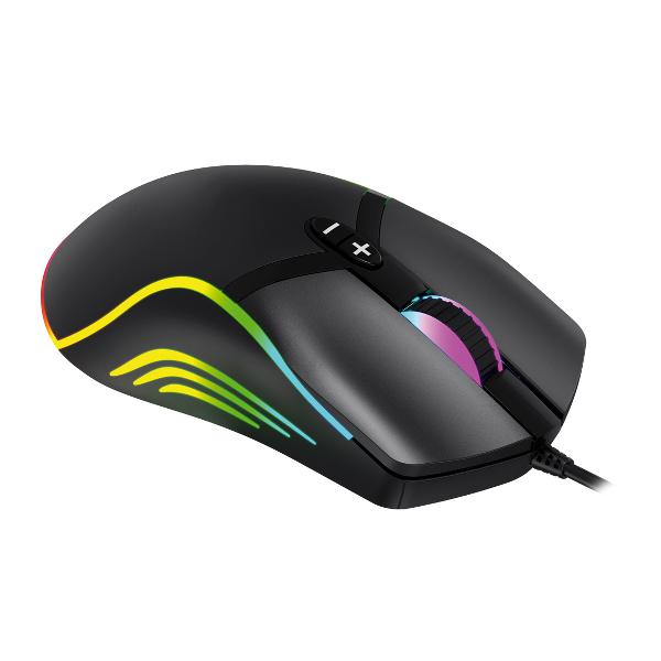 VARR RGB Gaming muis VGM-B03, 1000-6400 dpi instelbaar, zwart, USB 1,5 meter, 7 button, SPCP190 chip