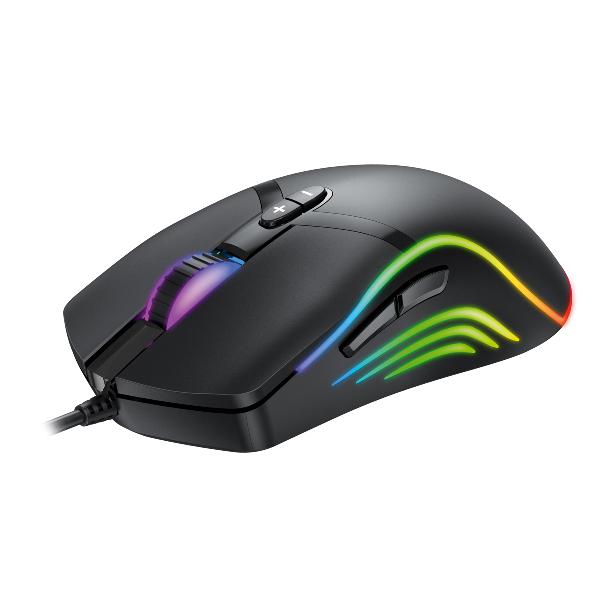 VARR RGB Gaming muis VGM-B03, 1000-6400 dpi instelbaar, zwart, USB 1,5 meter, 7 button, SPCP190 chip