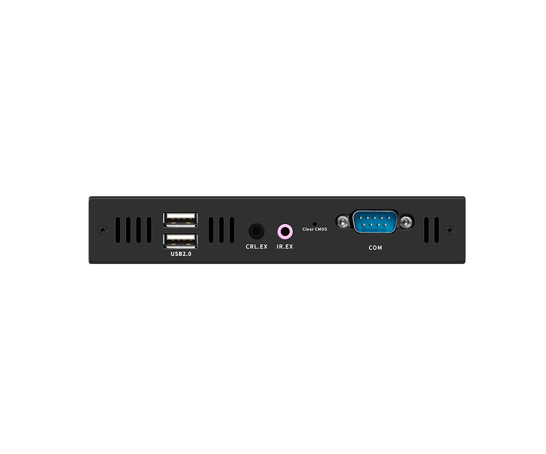 Giada MiniPC barebone F106D-NU fanless, Intel Celeron N5095, UHD Graphics, Onboard 4 GB LPDDR4, 1x M.2, 1x mSata, 1x GBit LAN RTL8111H, 4 x USB2, 2x USB3.1 Gen2, HDMI, DP, RS232, M.2 for Wifi, SIM-slot