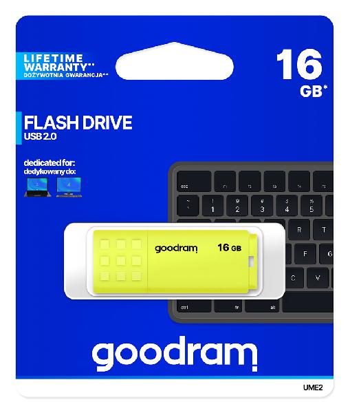 Goodram 16GB UME2, geel, USB 2.0 interface