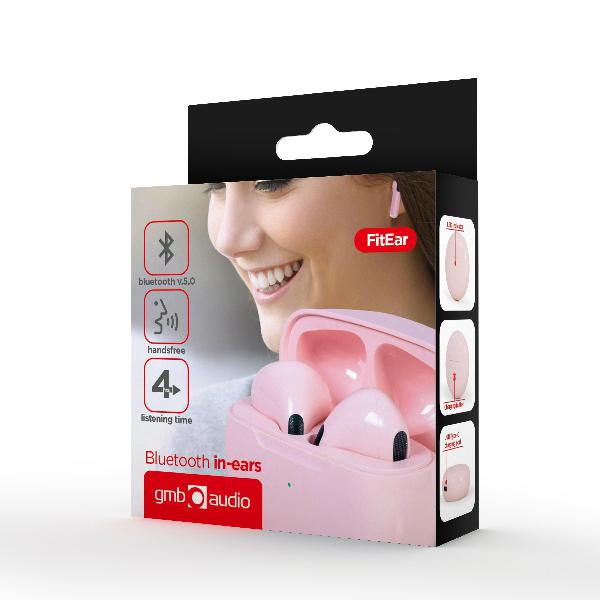 Gembird Stereo Bluetooth TWS in-ears met geintegreerde microfoon, HSP, HFP, A2DP and AVRCP, 4 uur playing time, Pink