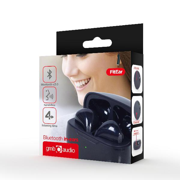 Gembird Stereo Bluetooth TWS in-ears met geintegreerde microfoon, HSP, HFP, A2DP and AVRCP, 4 uur playing time, Black