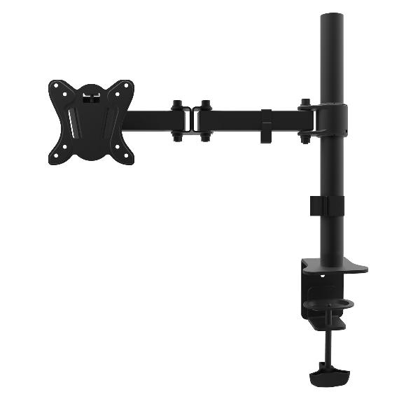 Omega OUPC012S enkelvoudige monitor arm voor bureaus en tafels, 180 graden full motion voor 13 tot 27 inch schermen, Vesa 75/100 standaard, zwart