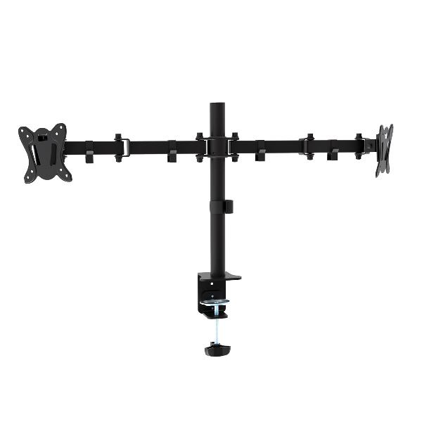 Omega Dubbele monitor arm voor bureaus en tafels, voor twee 13 tot 27 inch schermen, Vesa standaard 75 / 100, rotate / tilt, zwart