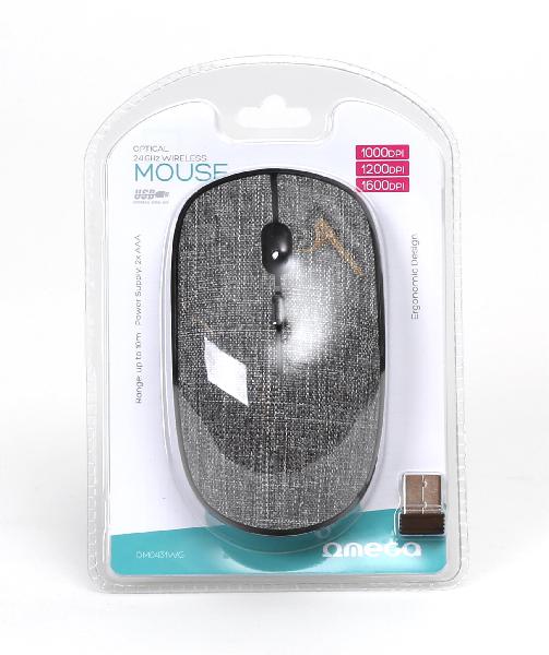 Omega wireless muis met grijze stoffen bekleding, 2.4 GHz receiver, 1000/1200/1600DPI instelbaar