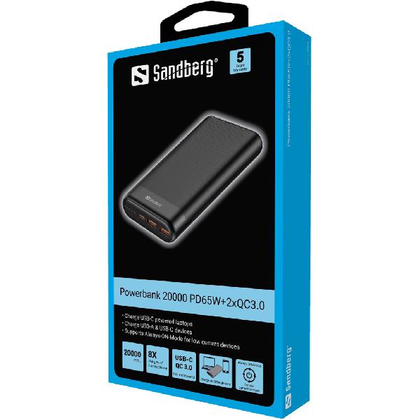 Sandberg Powerbank 20000 PD65W+2xQC3.0