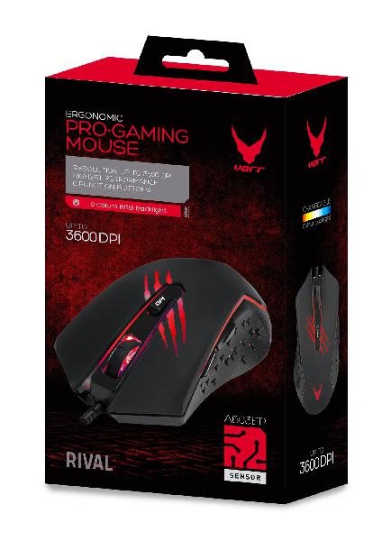 VARR RGB Gaming muis VGM-B04, 1200-3600 dpi instelbaar, RGB Rival Black, USB 1,5 meter, 6 button, A603EP chip