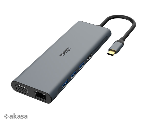 Akasa USB Type-C 14-In-1 Dock(Data / PD Type C, 2 x HDMI, VGA, 3xUSB3.2 Gen1 / 2xUSB 2.0 Type-A,RJ45, SD and Micro SD Card Reader,3.5mm Audio Jack )