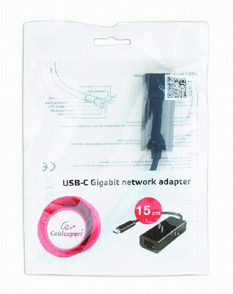 Gembird USB-C Gigabit netwerkadapter, zwart