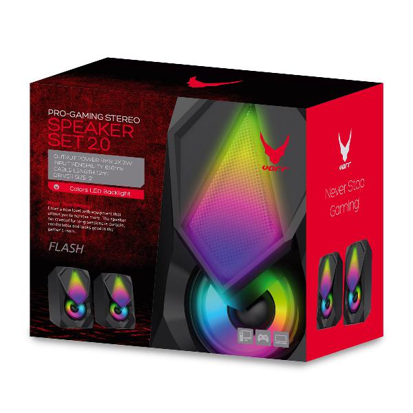 VARR Gaming Speaker, 2x 3W USB, Color LED, (L*D*H)72*82*120mm per speaker, 200HZ-18KHZ