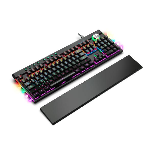 Varr mechanical keyboard met polssteun - NEON -, 104 keys anti-ghosting, 8x multi-media, analoge volume knop, JIXIAN blue switches, 6 color LED, 12 lighting modes, USB RUSSIAN LAYOUT