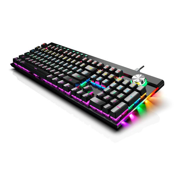 Varr mechanical keyboard met polssteun - NEON -, 104 keys anti-ghosting, 8x multi-media, analoge volume knop, JIXIAN blue switches, 6 color LED, 12 lighting modes, USB RUSSIAN LAYOUT