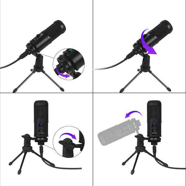 VARR VGMTB2 Gaming/Vlogging desktop microfoon met tripod en sponge - condensor cardoid: geschikt voor podcasts, vlogs, zang en spraak opnames - optimale afstand 15-30 cm, 1,5m USB