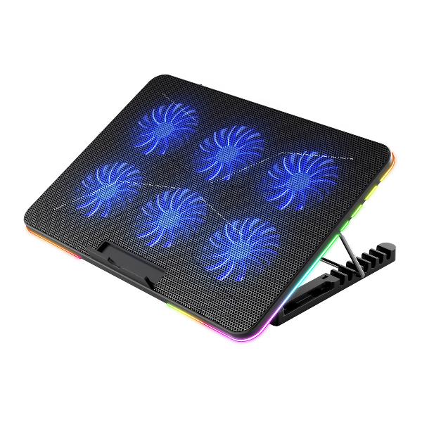 VARR Gaming laptop stand (t/m 17 inch) + phone holder - 7 standen, 6 fan snelheden, 2x USB port - RGB effect