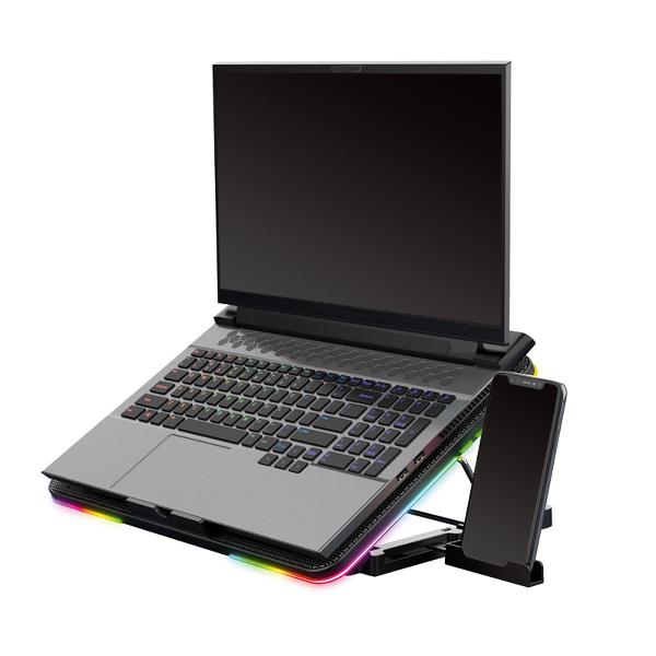 VARR Gaming laptop stand (t/m 17 inch) + phone holder - 7 standen, 6 fan snelheden, 2x USB port - RGB effect