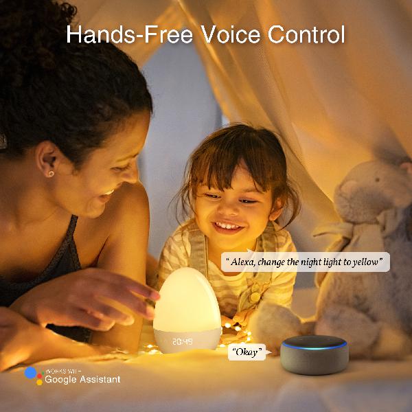 Gosund LB2 baby nachtlampje, 5V, 2A USB (inc voeding en kabel) touch bediening: kleuren en lichtsterkte, met klokje en muziek - Tuya Platform, Alexa and Google Home compatible