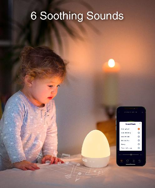 Gosund LB2 baby nachtlampje, 5V, 2A USB (inc voeding en kabel) touch bediening: kleuren en lichtsterkte, met klokje en muziek - Tuya Platform, Alexa and Google Home compatible