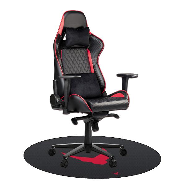 VARR Gaming vloermat voor onder de gaming stoel - rond, 1m diameter, zwart met rood logo