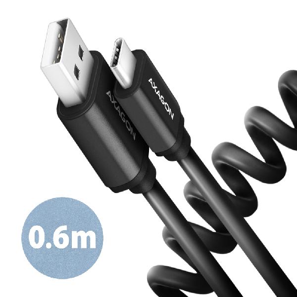 AXAGON BUCM-AM10TB Twister cable USB-C <-> USB-A, 0,6m, USB 2.0, 2.4A, ALU, PVC, Black
