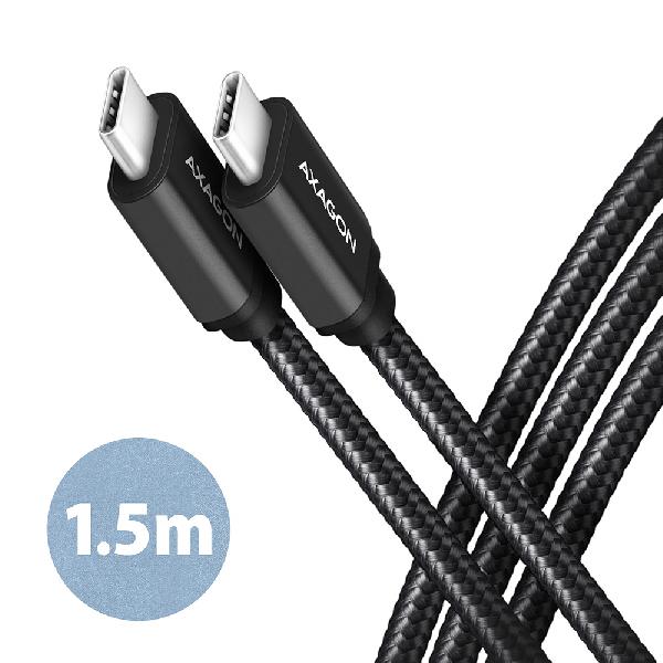 AXAGON BUCM3-CM15AB cable USB-C <-> USB-C 3.2 Gen 1, 1.5m, PD 60W, 3A, ALU, braid, Black