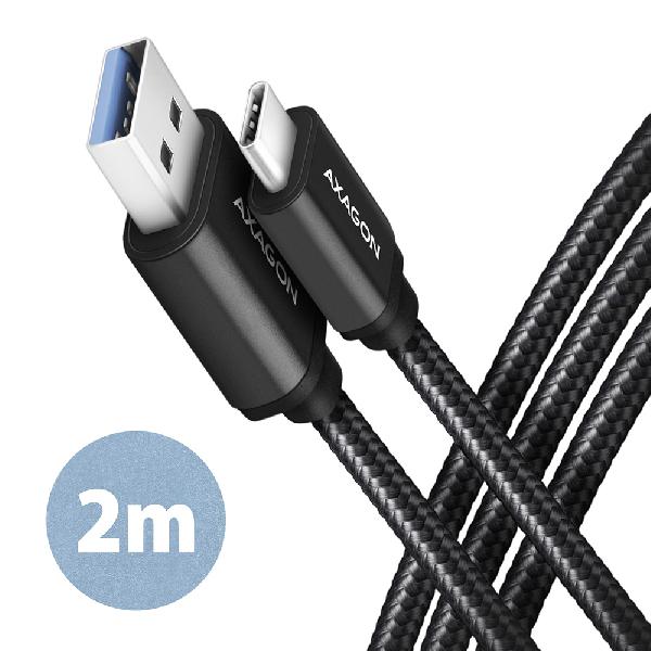 AXAGON BUCM3-AM20AB cable USB-C <-> USB-A, 2m, USB 3.2 Gen 1, 3A, ALU, braid, Black *USBAM *USBCM