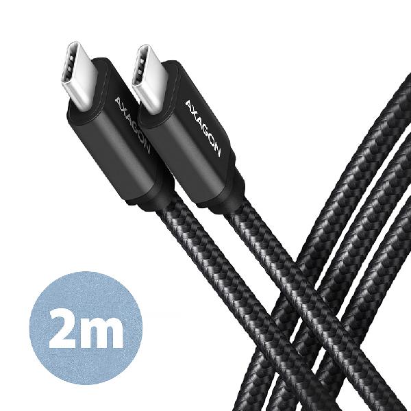 AXAGON BUCM3-CM20AB cable USB-C <-> USB-C 3.2 Gen 1, 2m, PD 60W, 3A, ALU, braid, Black
