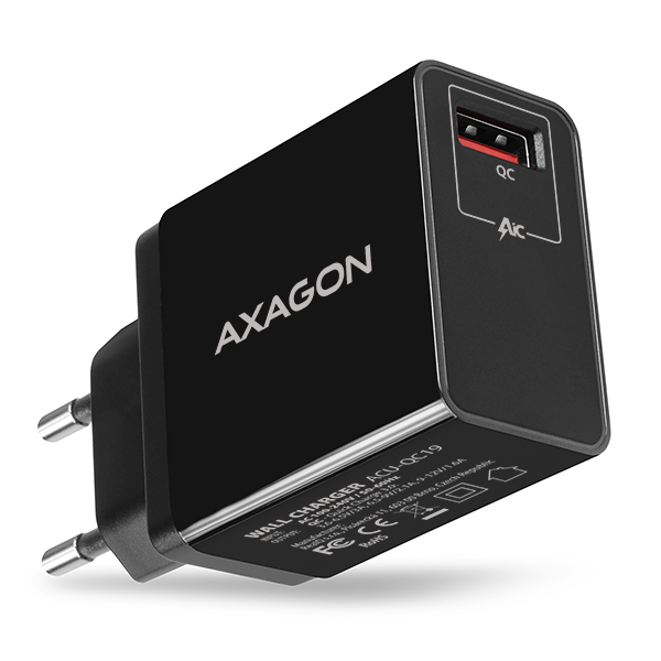 AXAGON ACU-QC19 wall charger 1x QC3.0/AFC/FCP/SMART, 19W, black *USBAF