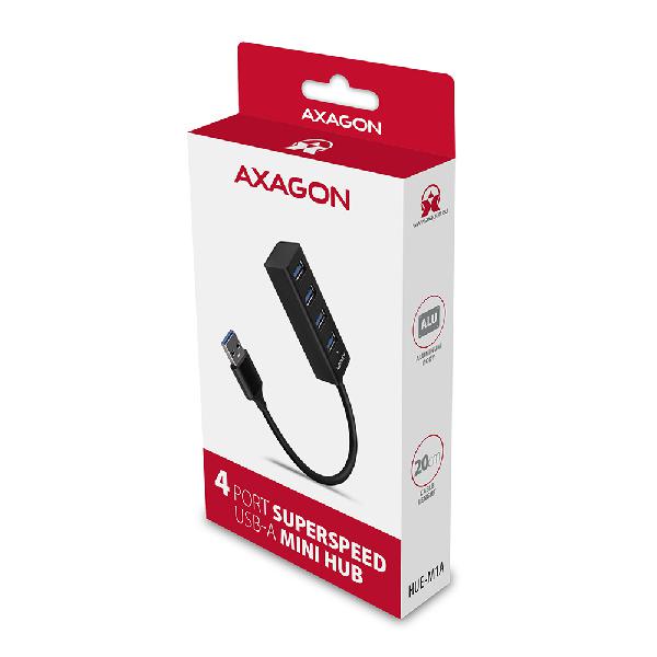 AXAGON HUE-M1A 4x USB3.2 Gen 1 MINI hub, metal, 20cm USB-A cable *USBAM *USBAF