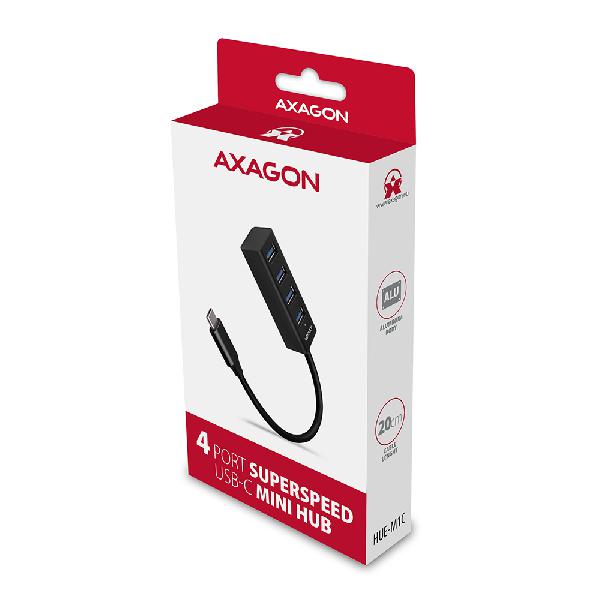 AXAGON HUE-M1C 4x USB3.2 Gen 1 MINI hub, metal, 20cm USB-C cable *USBCM *USBAF