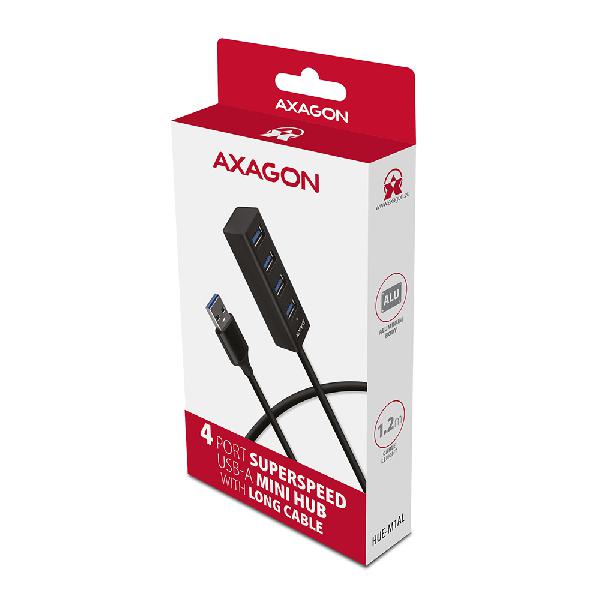 AXAGON HUE-M1AL 4x USB 3.2 Gen 1 MINI hub, metal, 1.2m USB-A cable *USBAM *USBAF