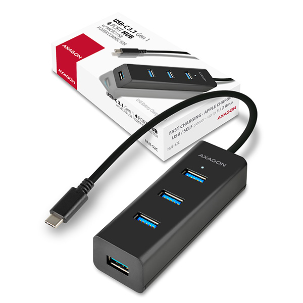 AXAGON HUE-S2C 4x USB3.0 Charging Hub, MicroUSB Charging Connector, Type-C *USBCM *USBAF *MUSBBF