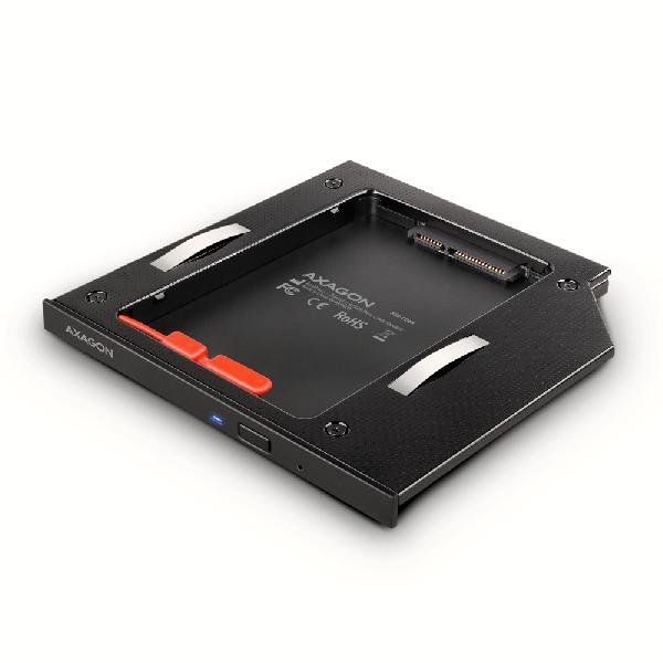 AXAGON RSS-CD09 2.5 SSD/HDD caddy into DVD slot, 9.5 mm, LED, ALU