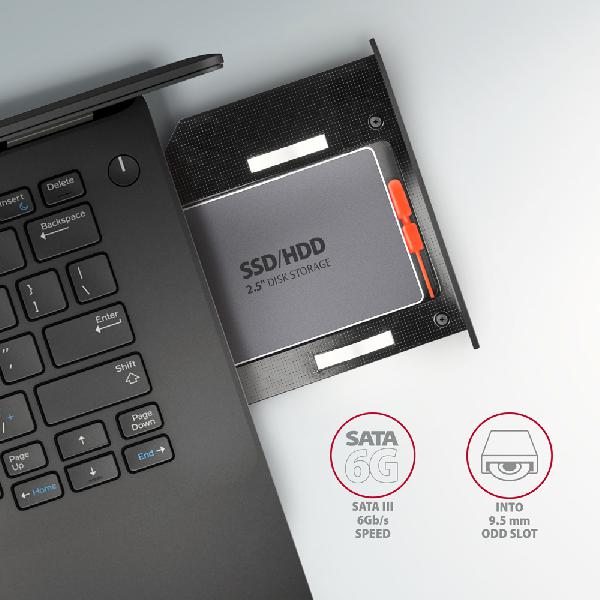 AXAGON RSS-CD09 2.5 SSD/HDD caddy into DVD slot, 9.5 mm, LED, ALU