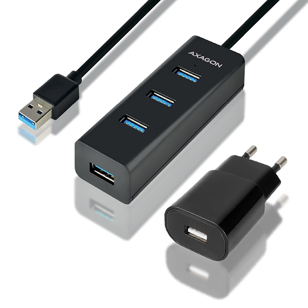 AXAGON HUE-S2BP 4x USB3.0 Charging Hub 1.2m Cable, MicroUSB Charging, Incl. AC Adapter *USBAM *USBAF *MUSBBF