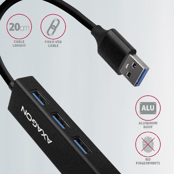 AXAGON HMA-GL3A 3x USB-A + GLAN, USB3.2 Gen 1 hub, metal, 20cm USB-A cable *USBAM *USBAF *RJ45F