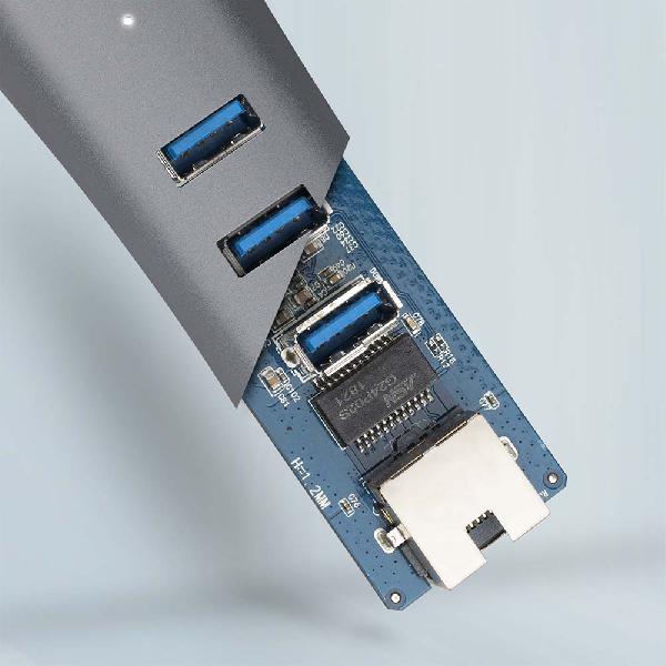 AXAGON HMA-GL3AP 3x USB-A + GLAN, USB3.2 Gen 1 hub, metal, micro USB power, 20cm USB-A cable *USBAM *USBAF *RJ45F