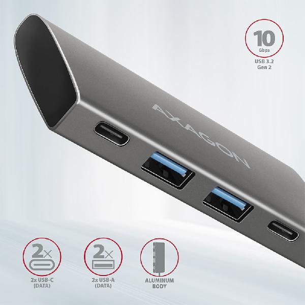 AXAGON HMC-4G2 2x USB-A + 2x USB-C, USB-C 3.2 Gen 2 10Gbps hub, 13cm USB-C cable *USBCM *USBCF *USBAF