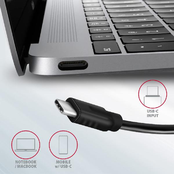 AXAGON HMC-4G2 2x USB-A + 2x USB-C, USB-C 3.2 Gen 2 10Gbps hub, 13cm USB-C cable *USBCM *USBCF *USBAF