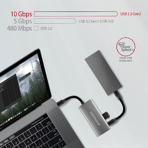 AXAGON HMC-4G2 2x USB-A + 2x USB-C, USB-C 3.2 Gen 2 10Gbps hub, 13cm USB-C cable *USBCM *USBCF *USBAF